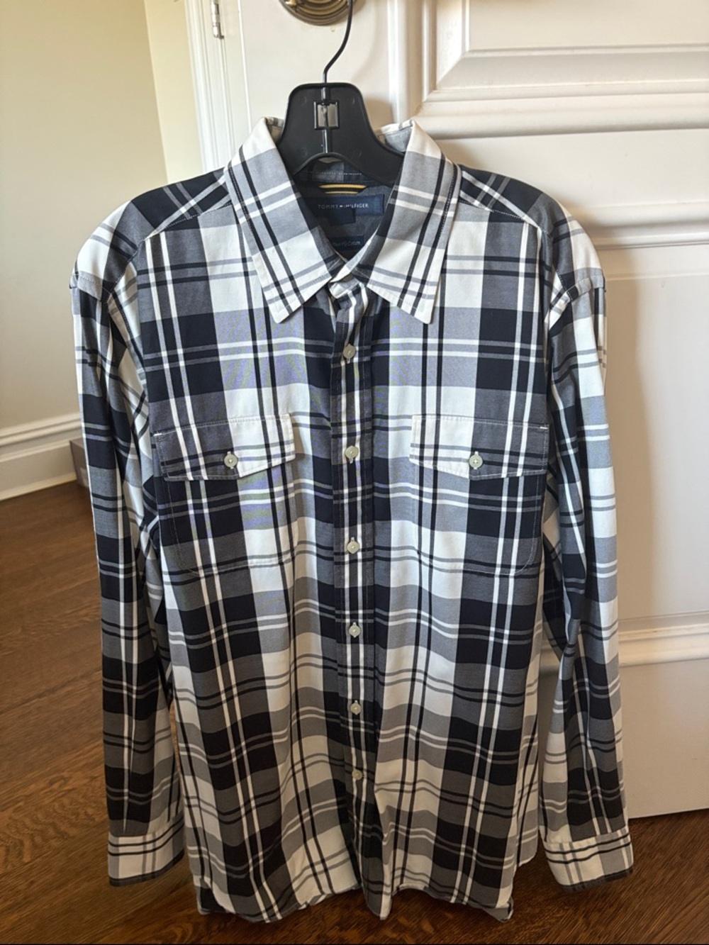 Tommy Hilfiger Men’s Black & White Plaid Button-Down Shirt